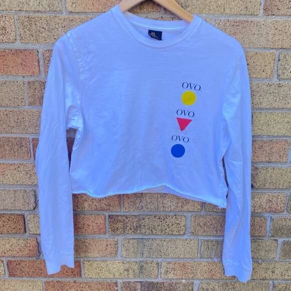 Octobers Very Own Cropped Long Sleeve Shirt XS White OVO Sweater - Picture 2 of 5